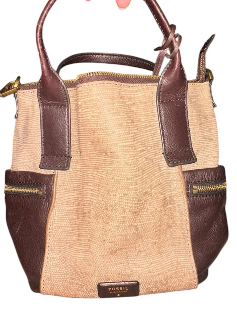 FOSSIL Emerson Satchel Golden Suede Leather Sept. 2015